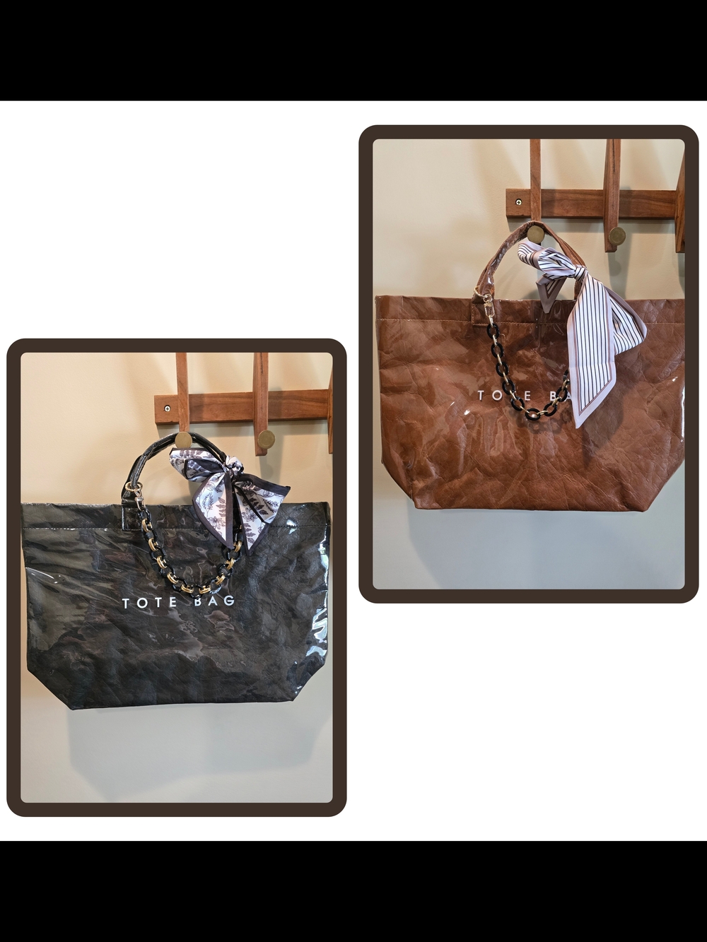 Brown And Black Bundle Tote Bag with Scarf And Bag Chains